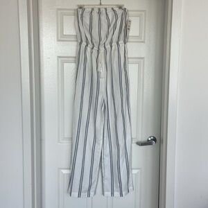 NWT. Strapless beach jumpsuit. Size M. Goa Beachwear. Sheer white with stripes.